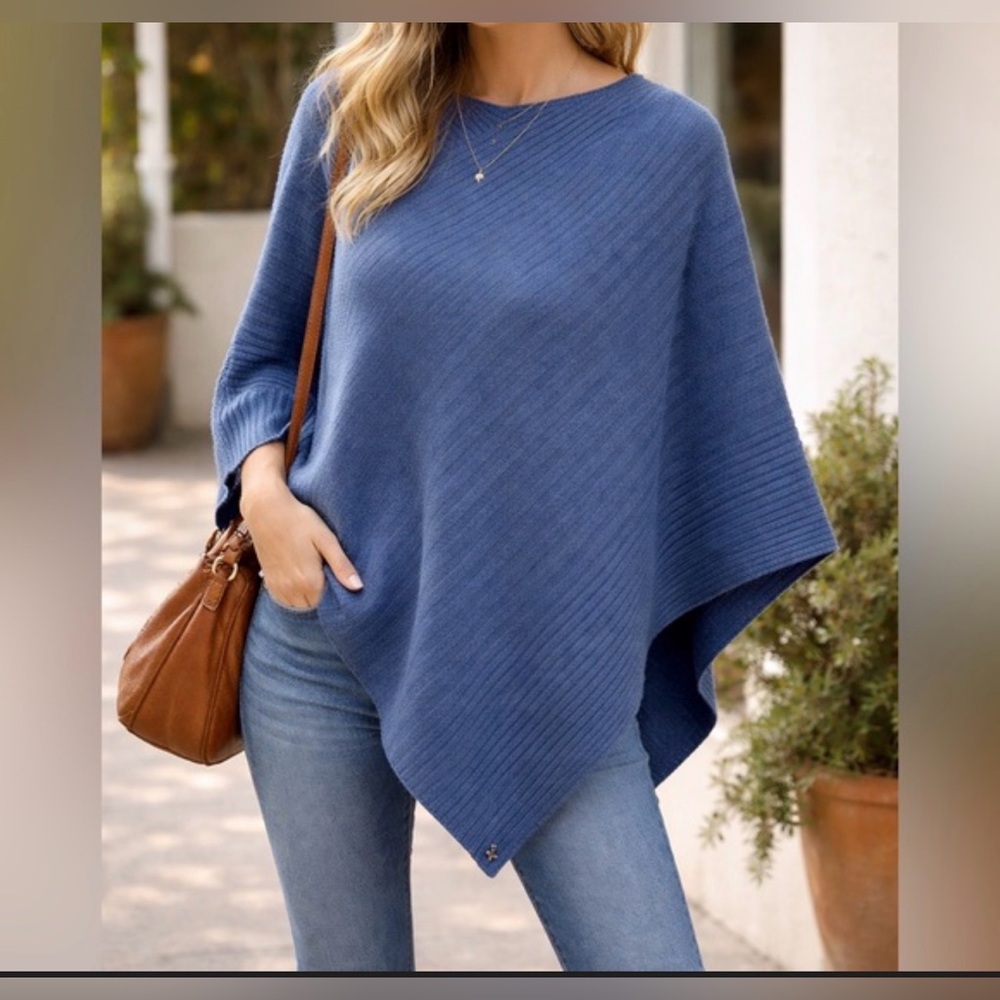 Beryll Blue 100% Cashmere Poncho - OS